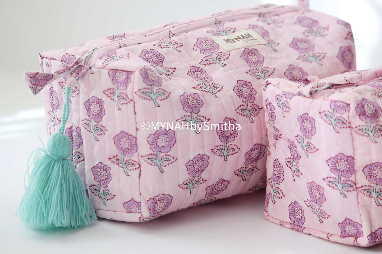 'Lavender floral motif' printed travel/makeup zipper pouch-set of 3