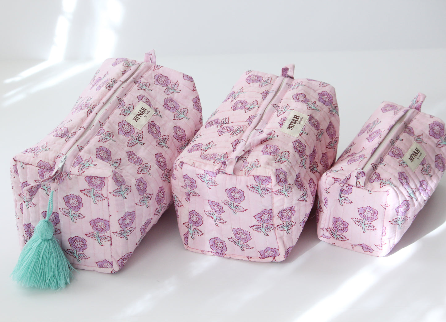 'Lavender floral motif' printed travel/makeup zipper pouch-set of 3