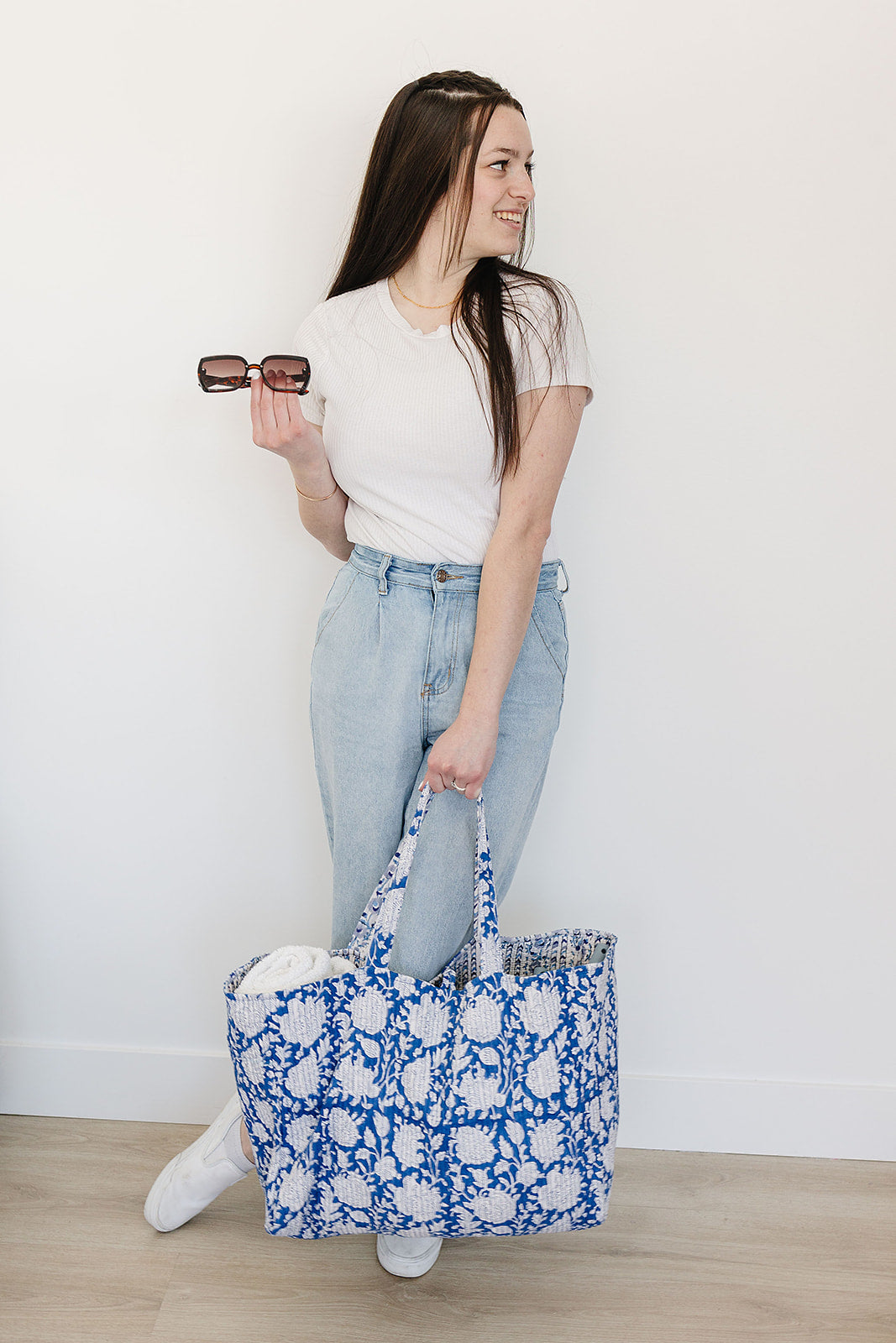 'Porcelain ' floral print reversible tote bag-Large beach tote (Copy)