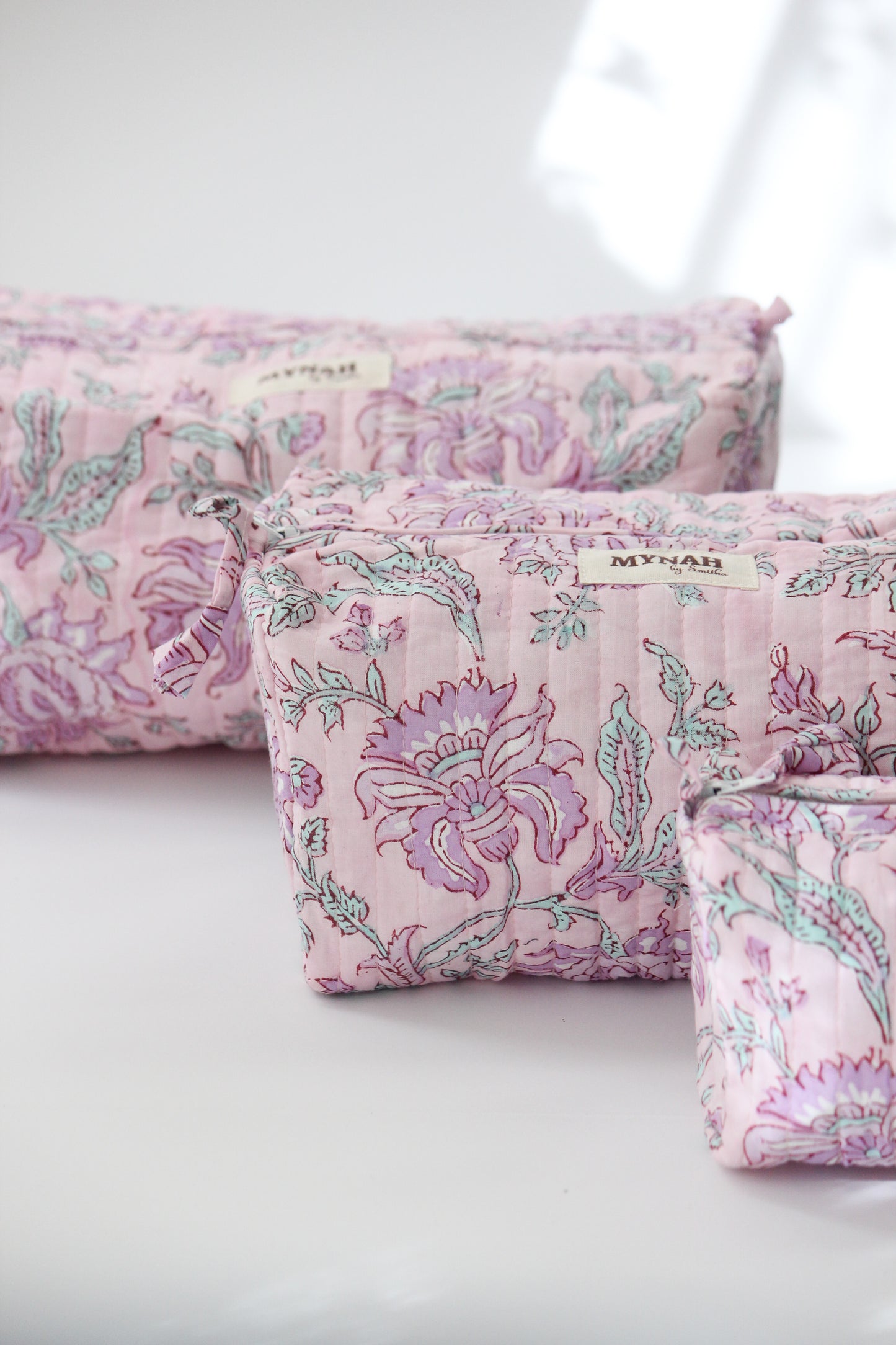 'LAVENDER FIELDS' printed travel/makeup zipper pouch-set of 3