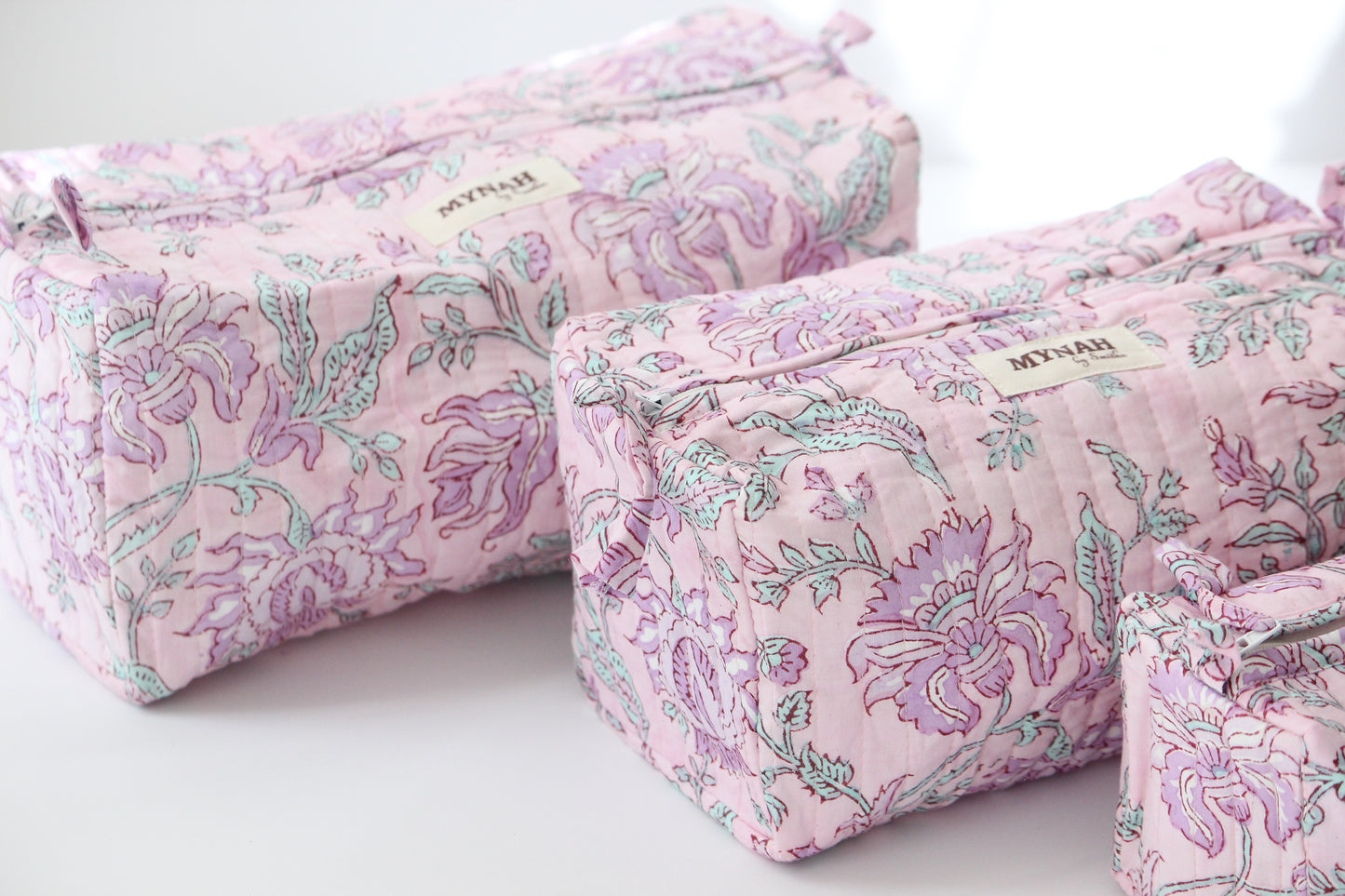 'LAVENDER FIELDS' printed travel/makeup zipper pouch-set of 3