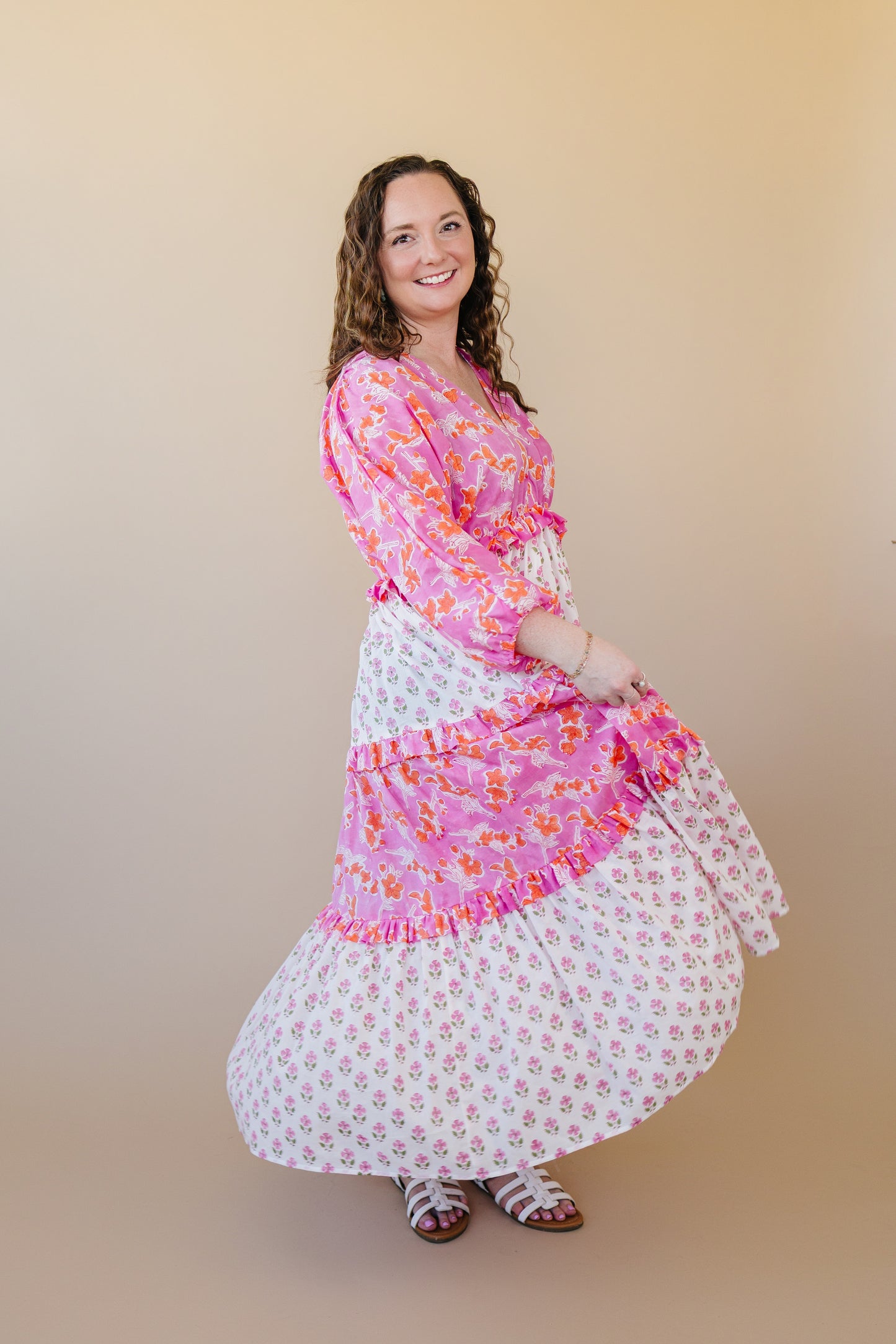 Mynah Signature dress-'FLAMINGO GLOW '-ankle length-one size