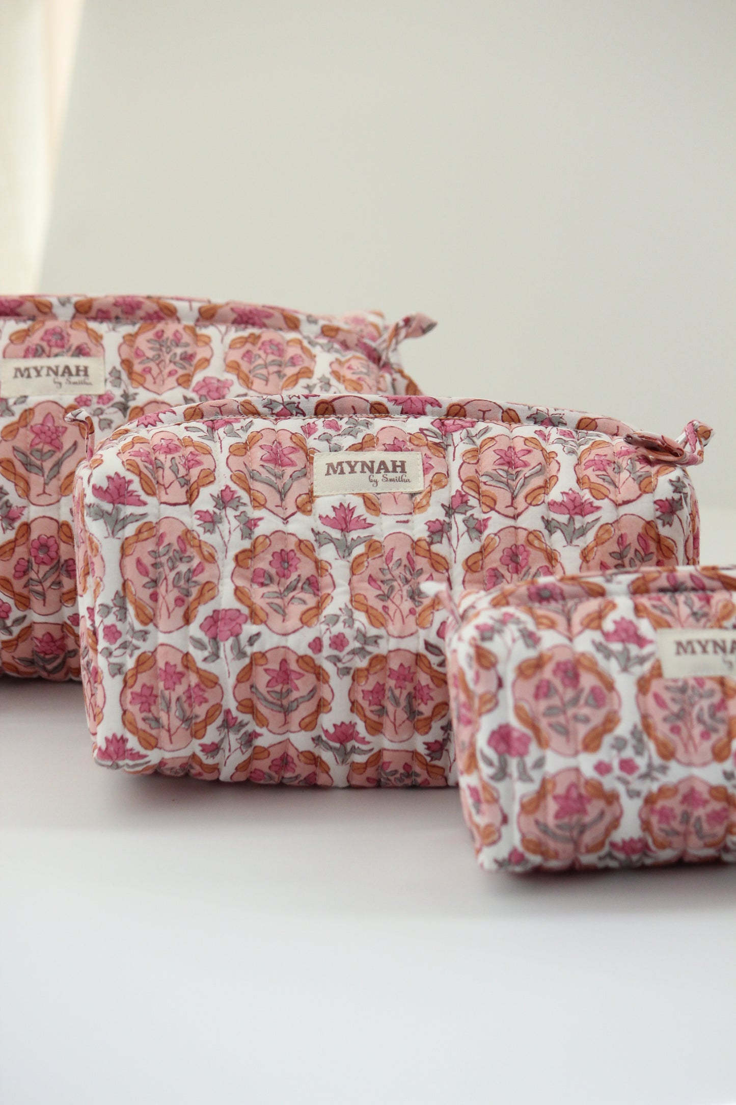 'APRICOT BLUSH' printed travel/makeup zipper pouch-set of 3