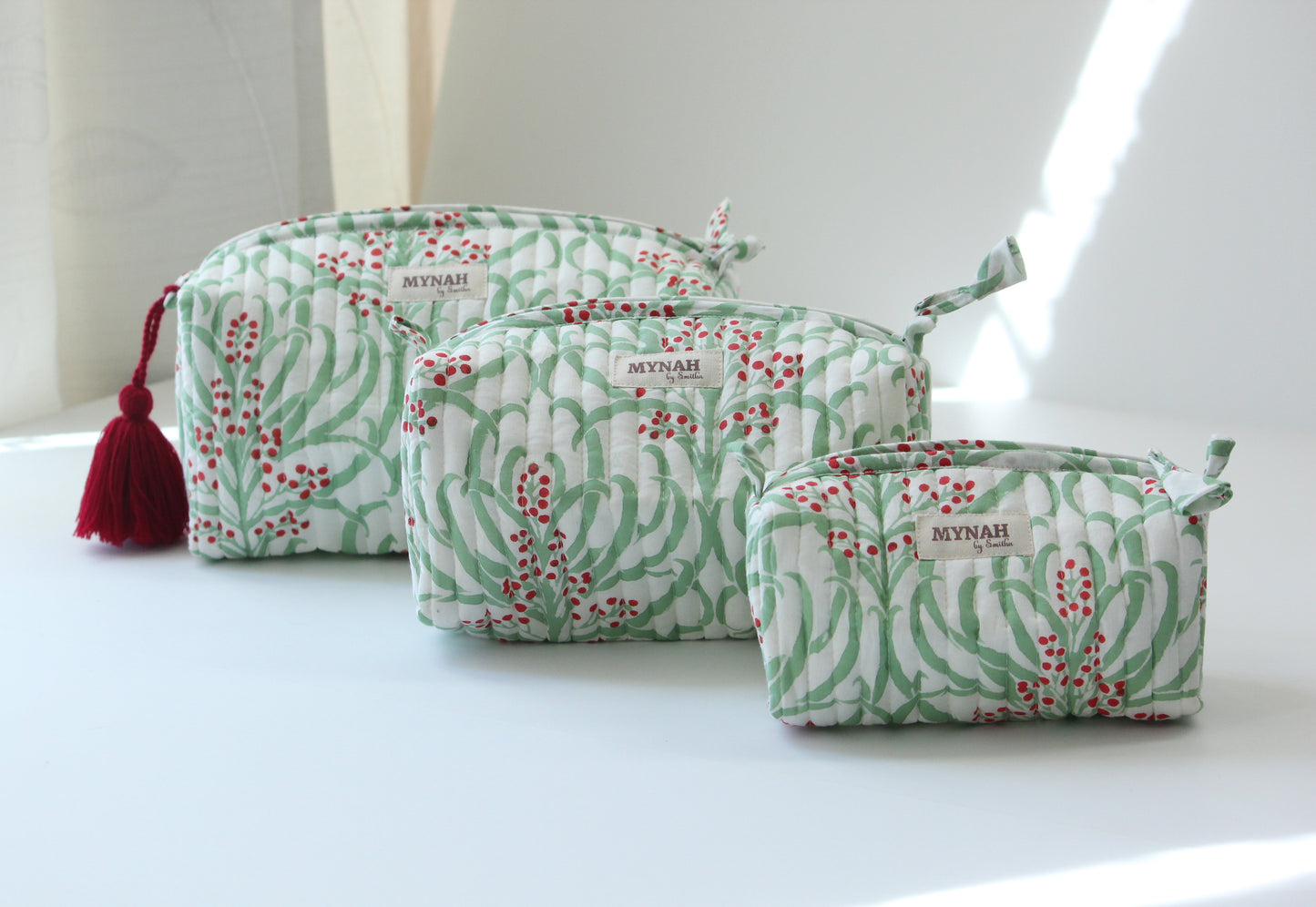'MORRIS BERRIES' printed travel/makeup zipper pouch-set of 3