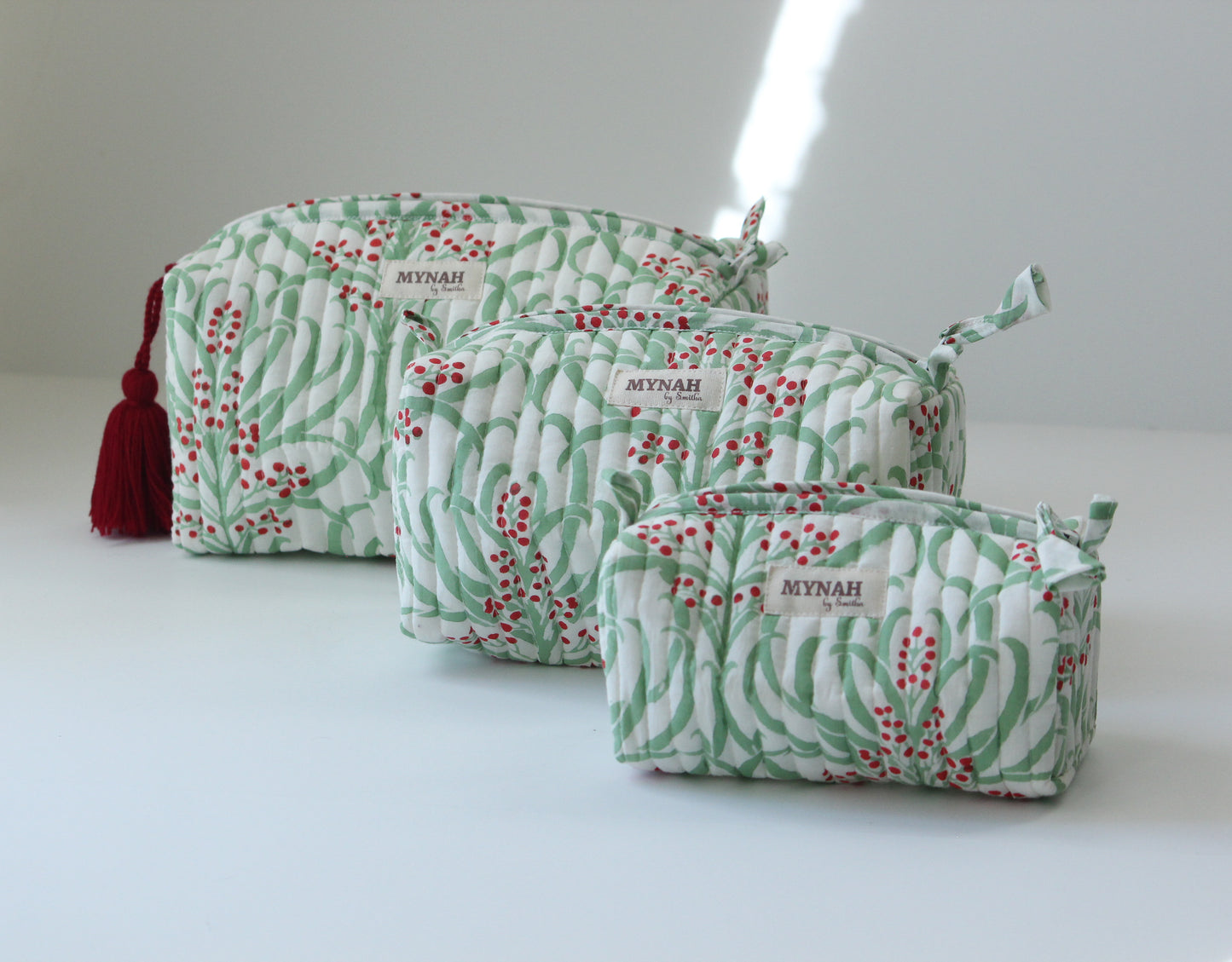 'MORRIS BERRIES' printed travel/makeup zipper pouch-set of 3
