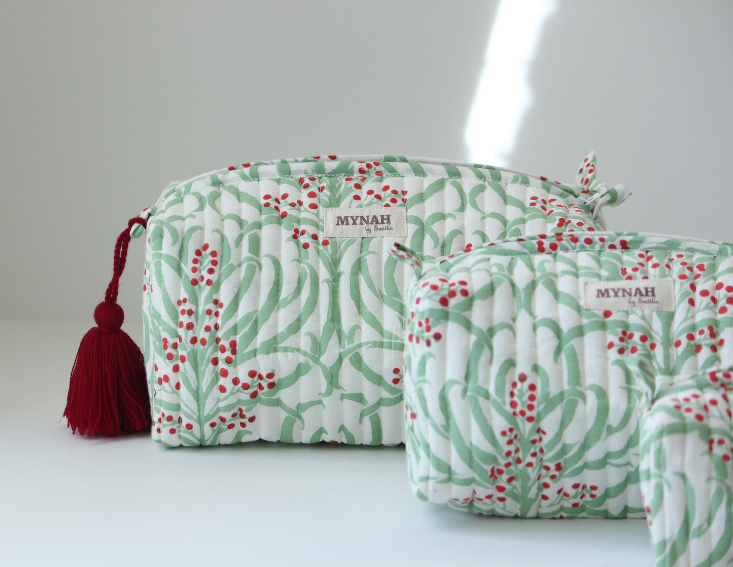 'MORRIS BERRIES' printed travel/makeup zipper pouch-set of 3