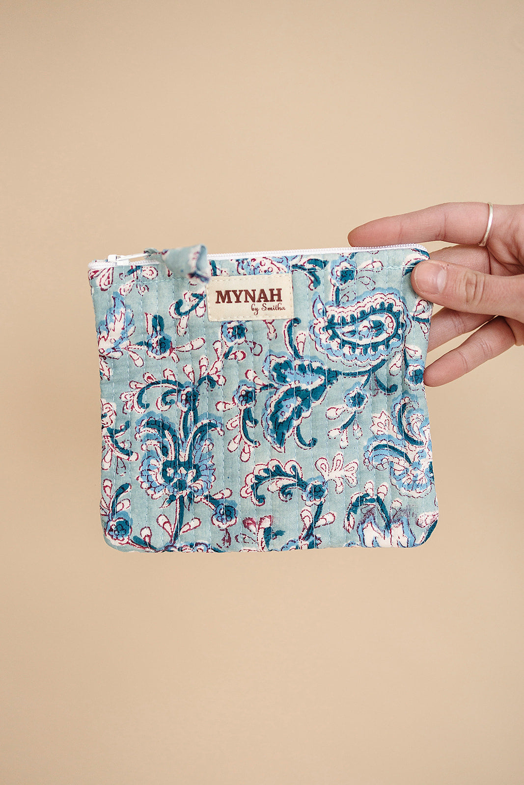 'Dusty blue vines' quilted coin pouch