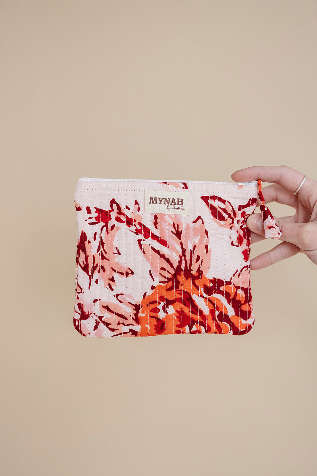 'Terracotta flora' quilted coin pouch