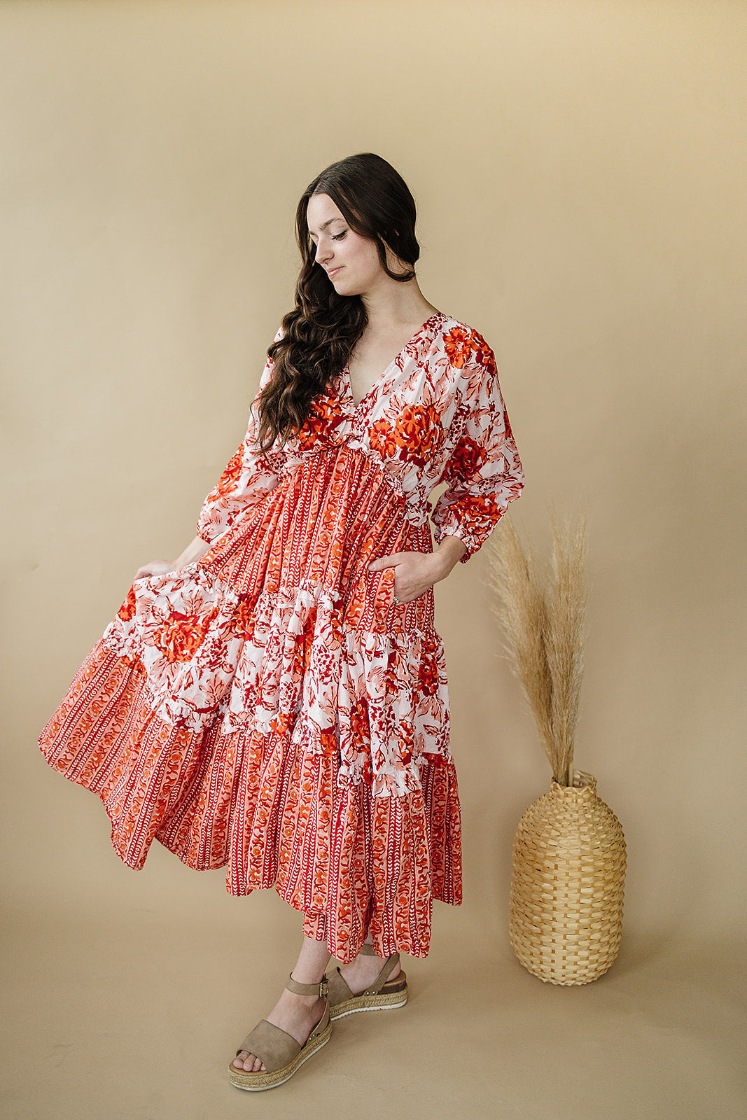 Mynah Signature dress-'TERRACOTTA FLORA'-ankle length-one size