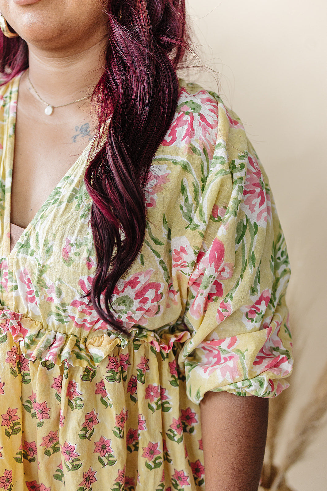 Mynah signature dress-'SUMMER CAMELLIA'-mini length-one size