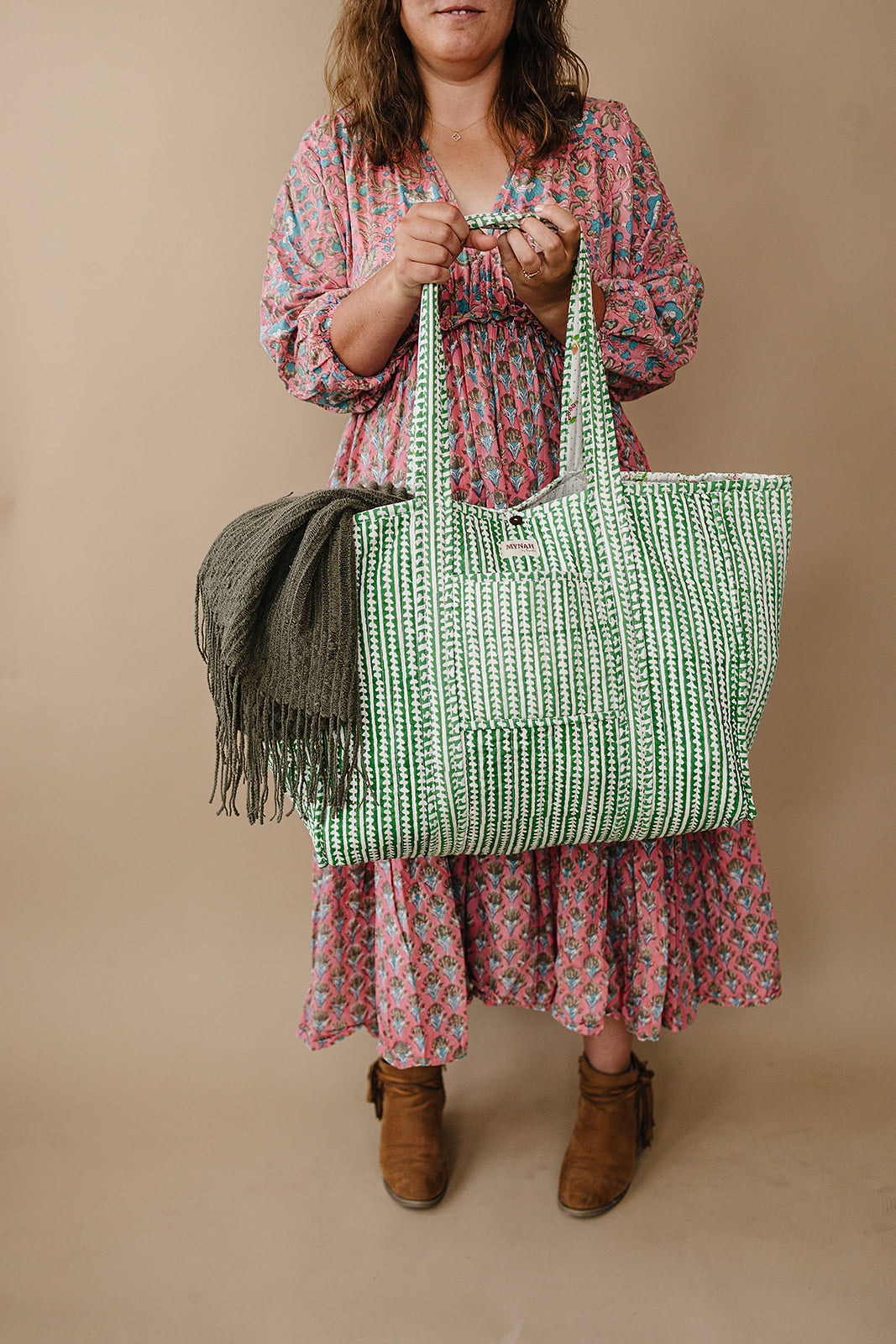 'SPRINKLED JOY’ floral print reversible tote bag-Large beach tote