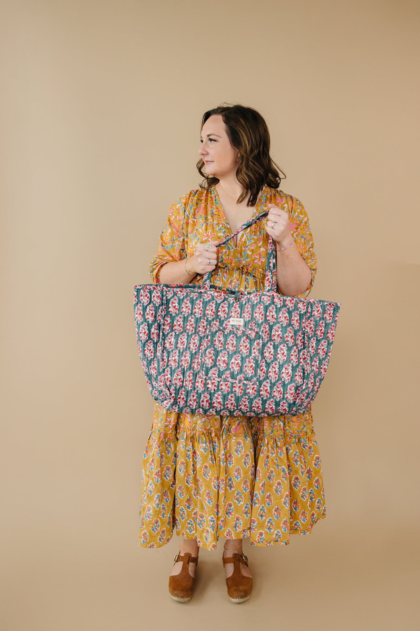 'EMERALD GARDEN' floral print reversible tote bag-Large beach tote