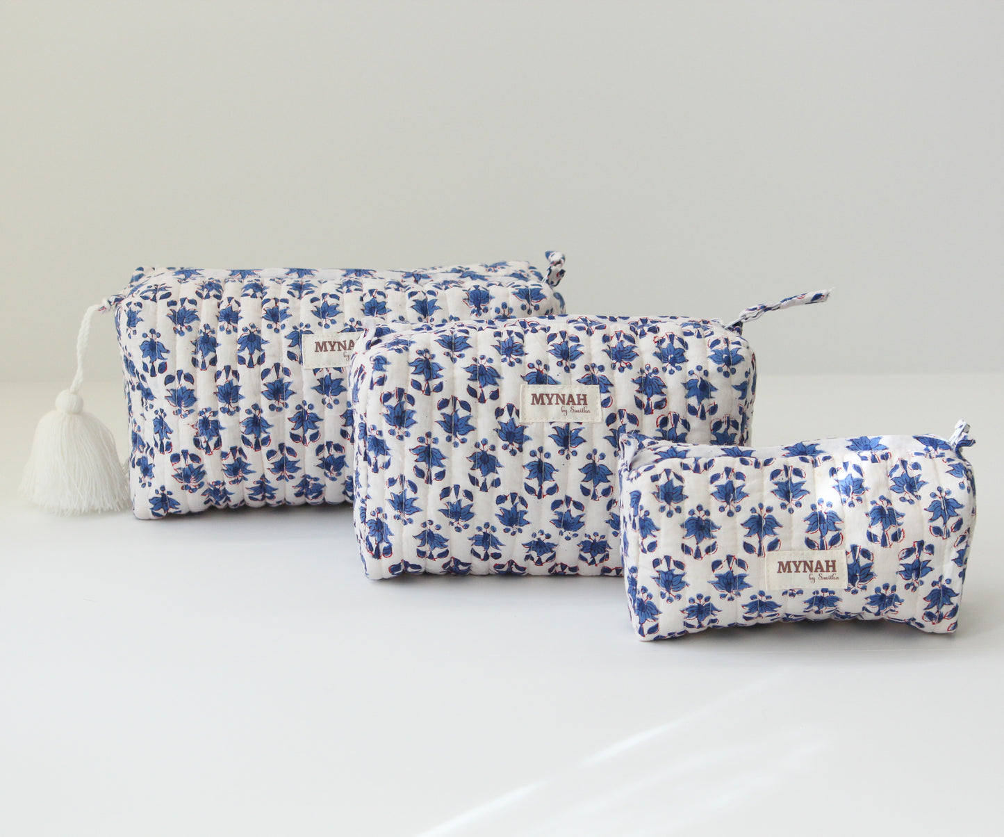 'BLUE BONNET' printed travel/makeup zipper pouch-set of 3