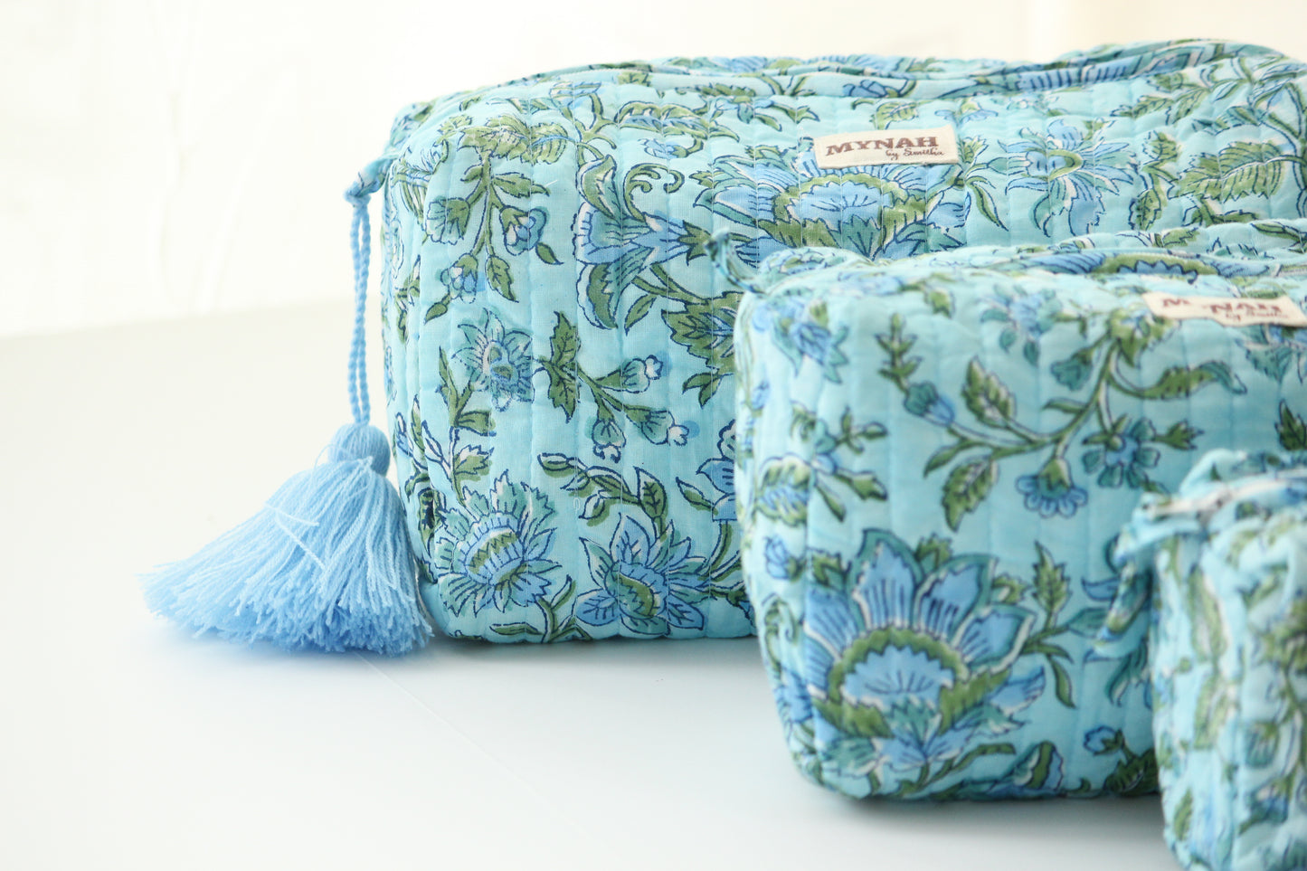 'BLUE GREEN' printed travel/makeup zipper pouch-LARGE only