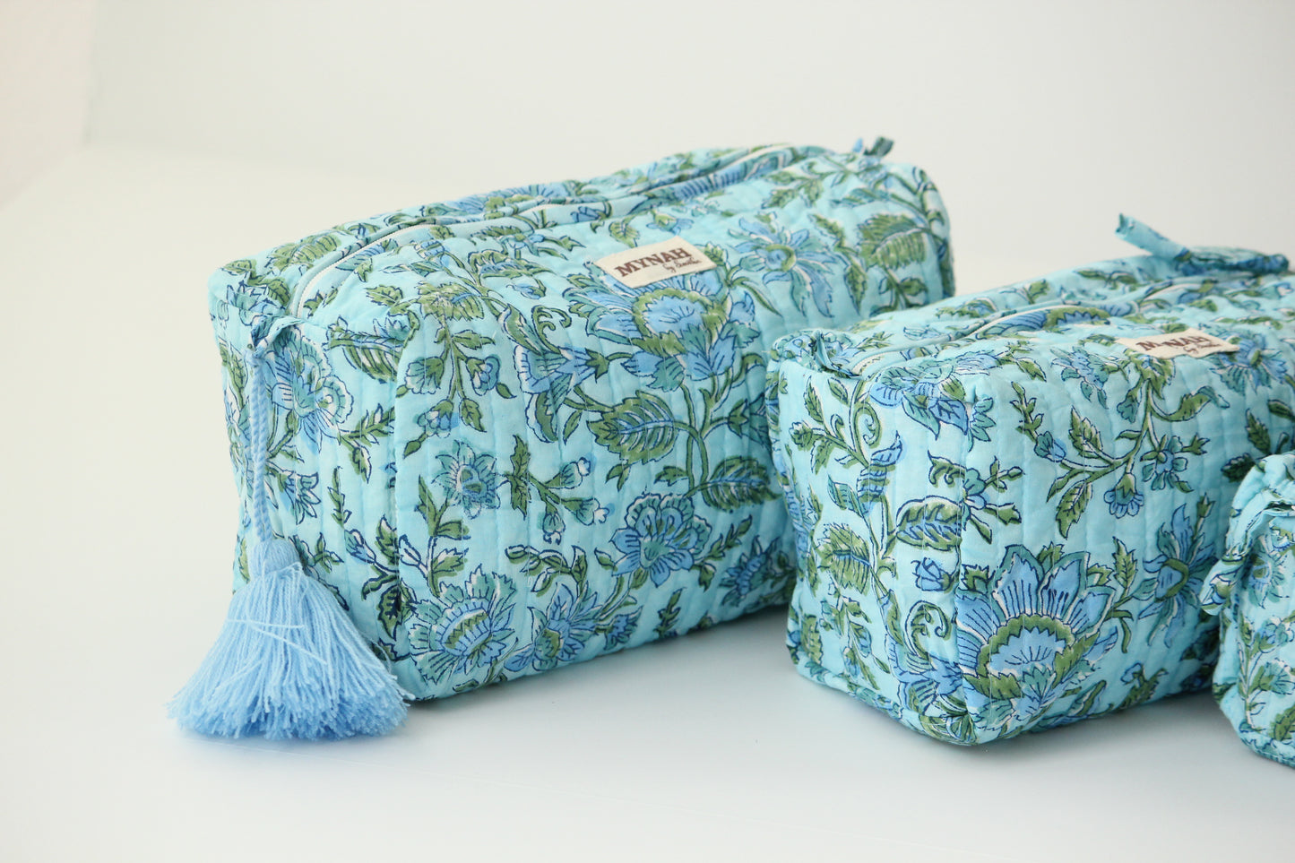 'BLUE GREEN' printed travel/makeup zipper pouch-LARGE only