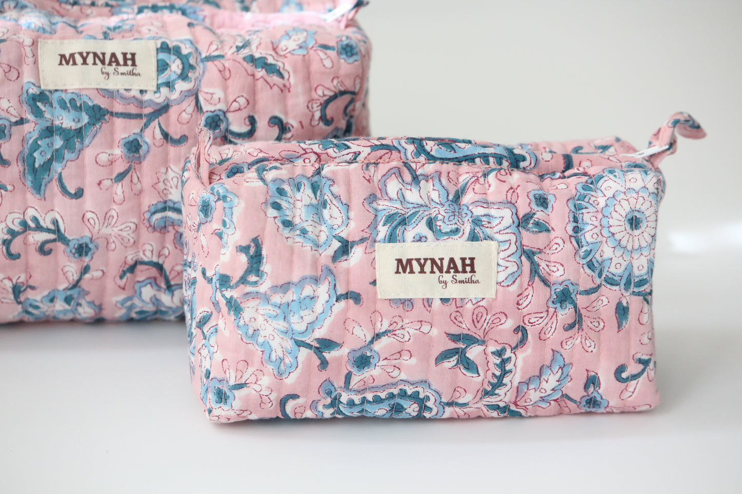 'DUSTY ROSE VINES' printed travel/makeup zipper pouch-set of 3