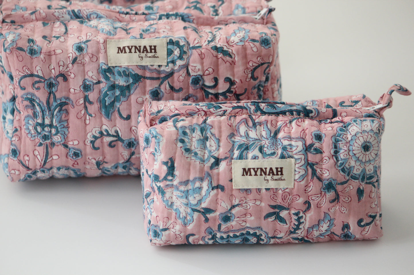 'DUSTY ROSE VINES' printed travel/makeup zipper pouch-set of 3