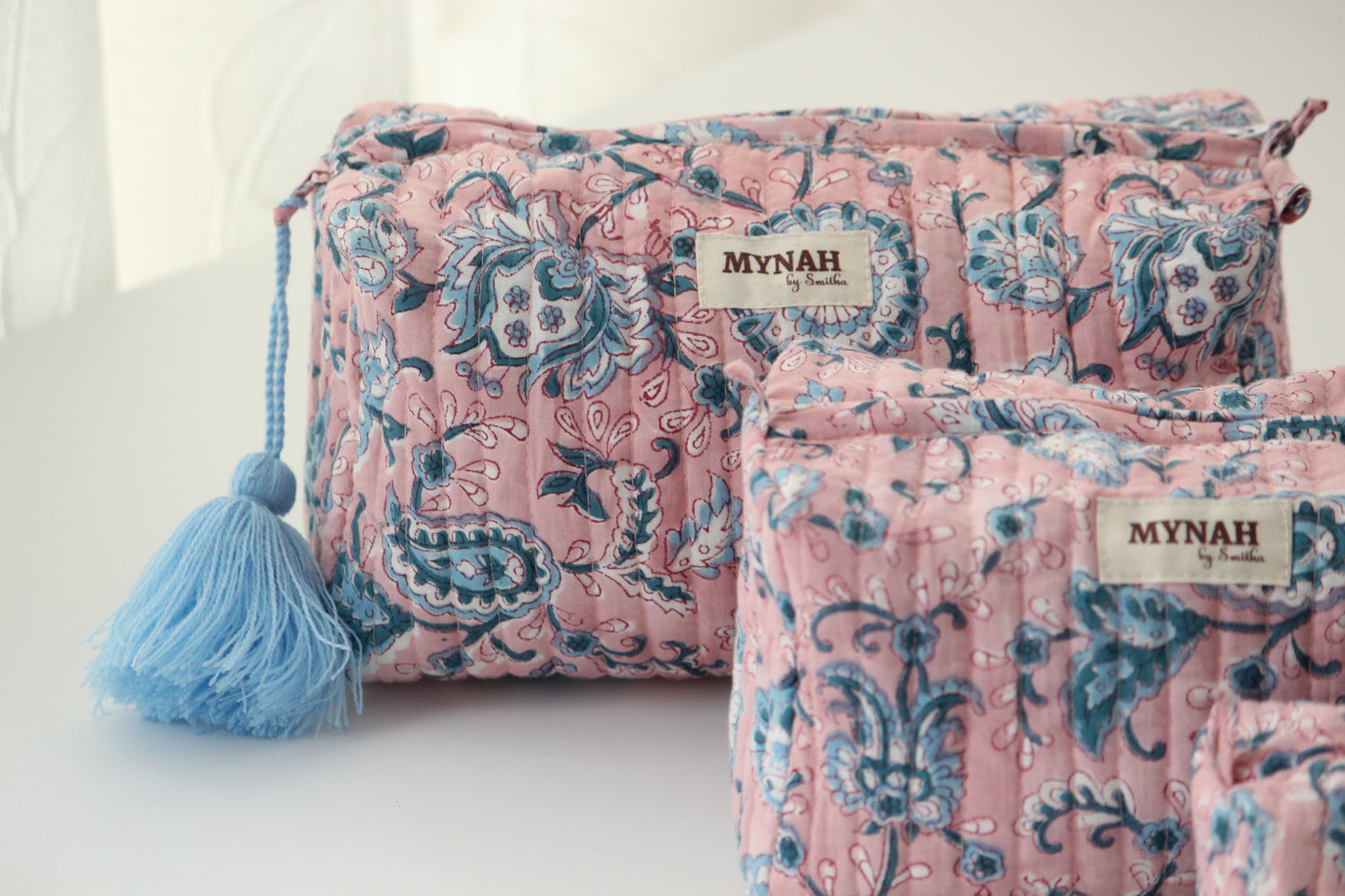 'DUSTY ROSE VINES' printed travel/makeup zipper pouch-set of 3