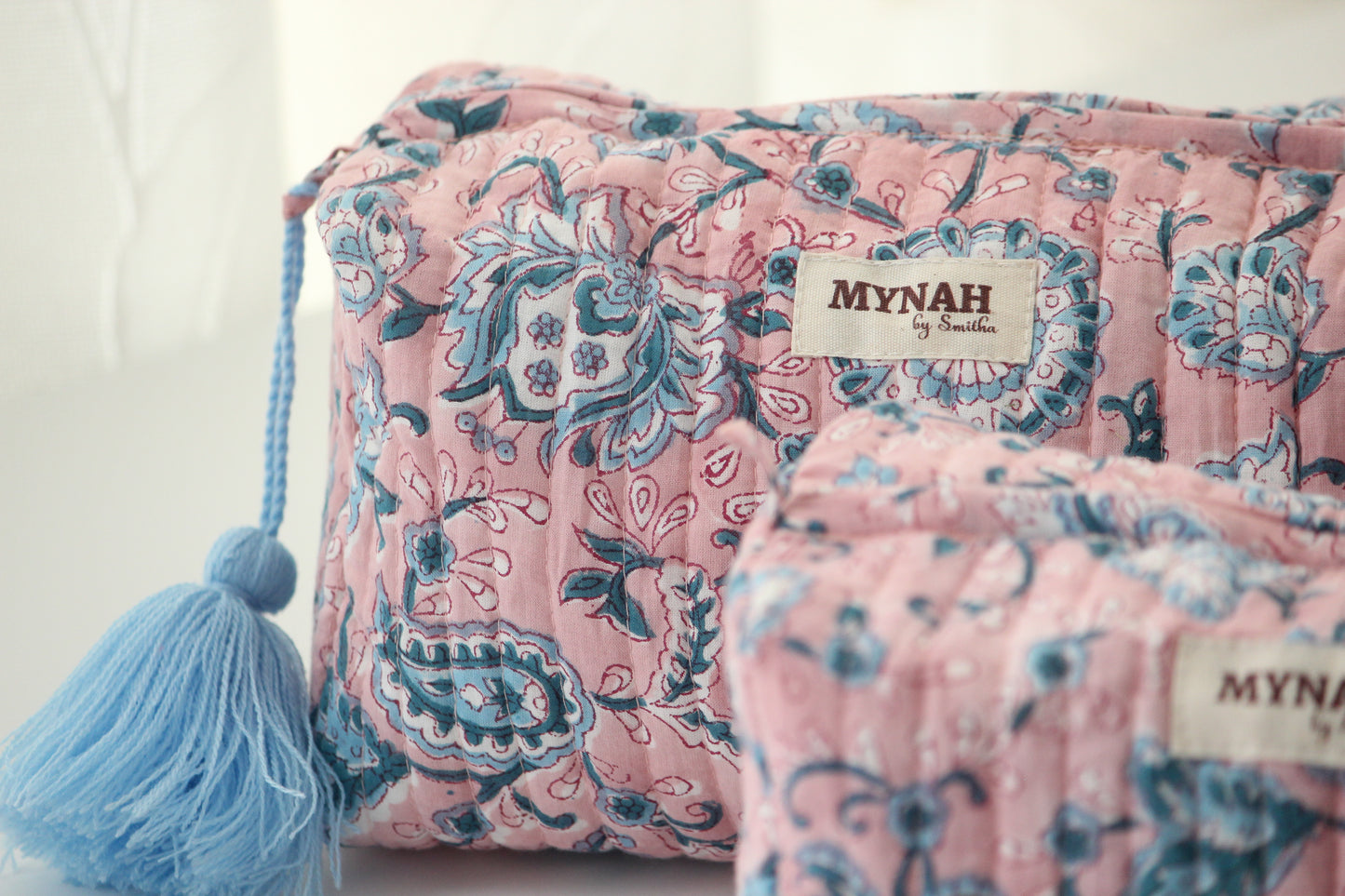 'DUSTY ROSE VINES' printed travel/makeup zipper pouch-set of 3