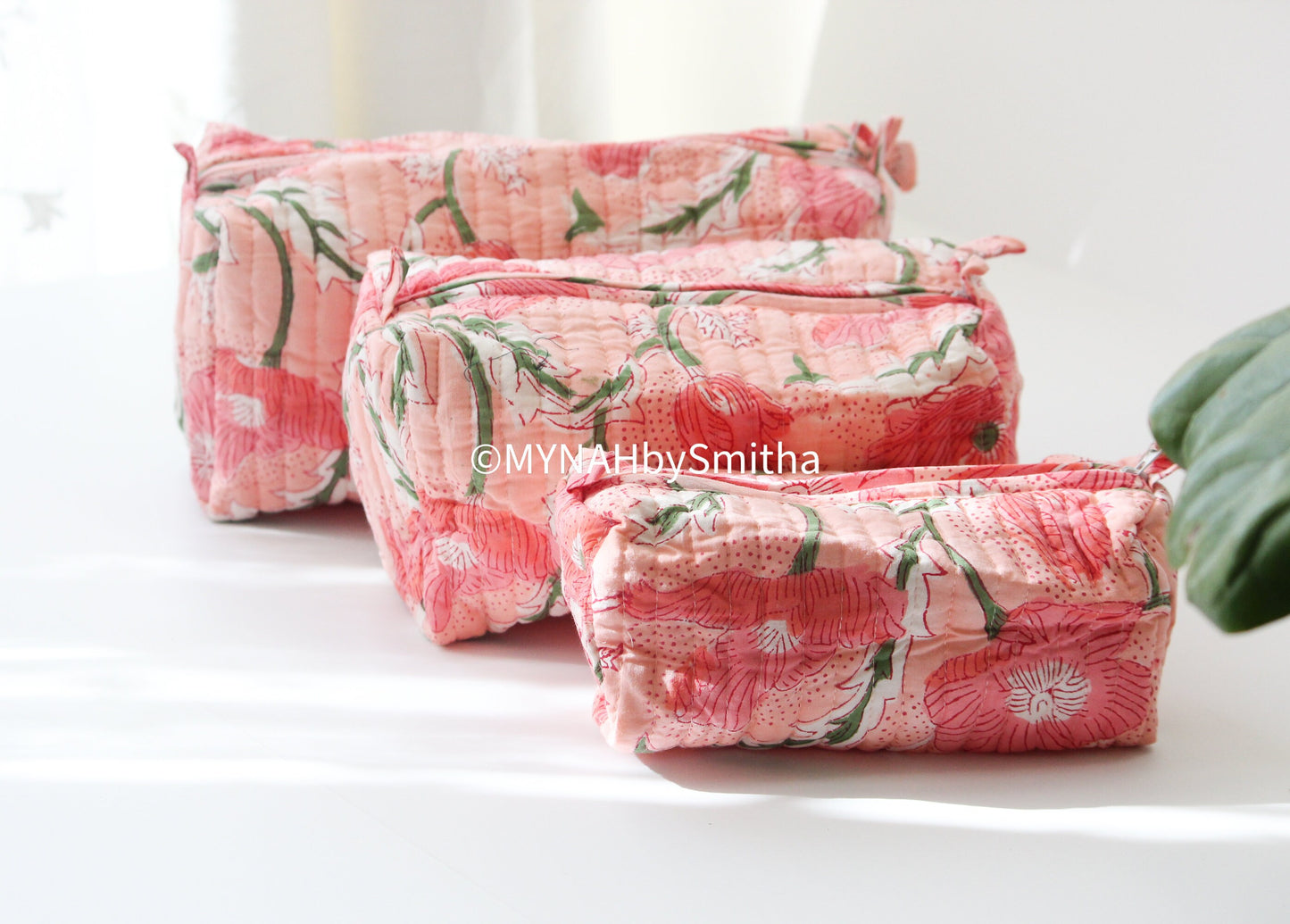 'PEACH POPPIES' printed travel/makeup zipper pouch-LARGE only