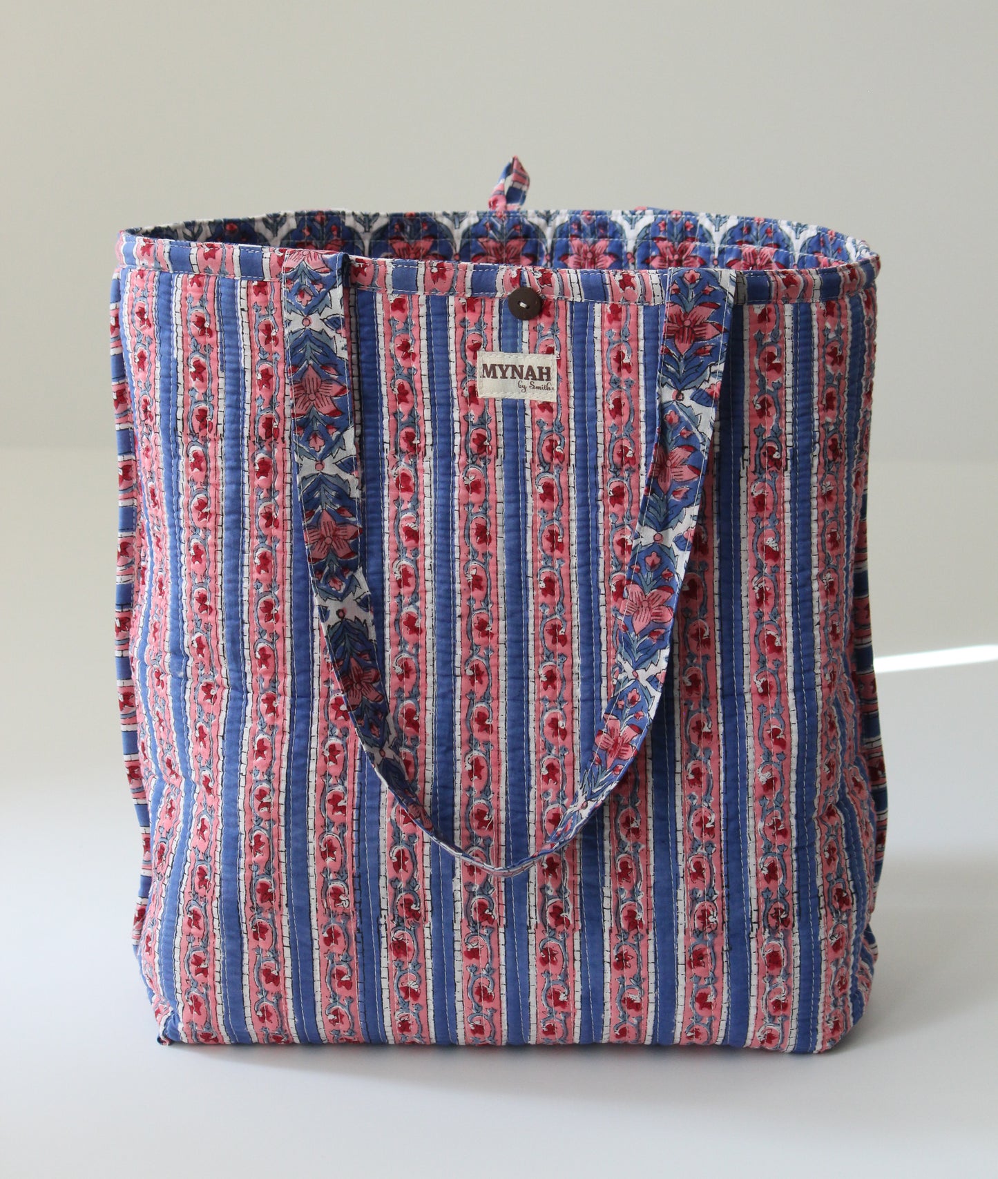 Nautical Nantucket floral print tote bag-Mini laptop size