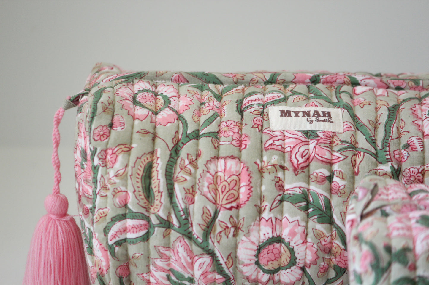 'PISTACHIO LOTUS ' printed travel/makeup zipper pouch-set of 3