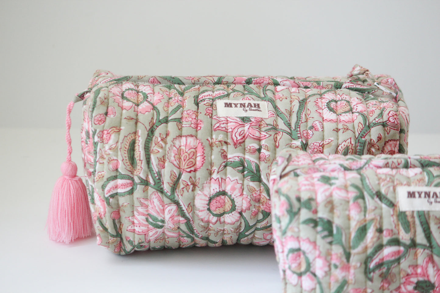 'PISTACHIO LOTUS ' printed travel/makeup zipper pouch-set of 3