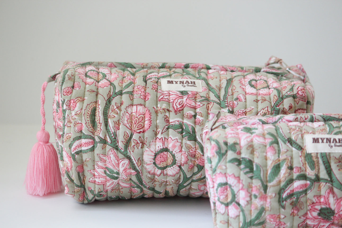 'PISTACHIO LOTUS ' printed travel/makeup zipper pouch-set of 3