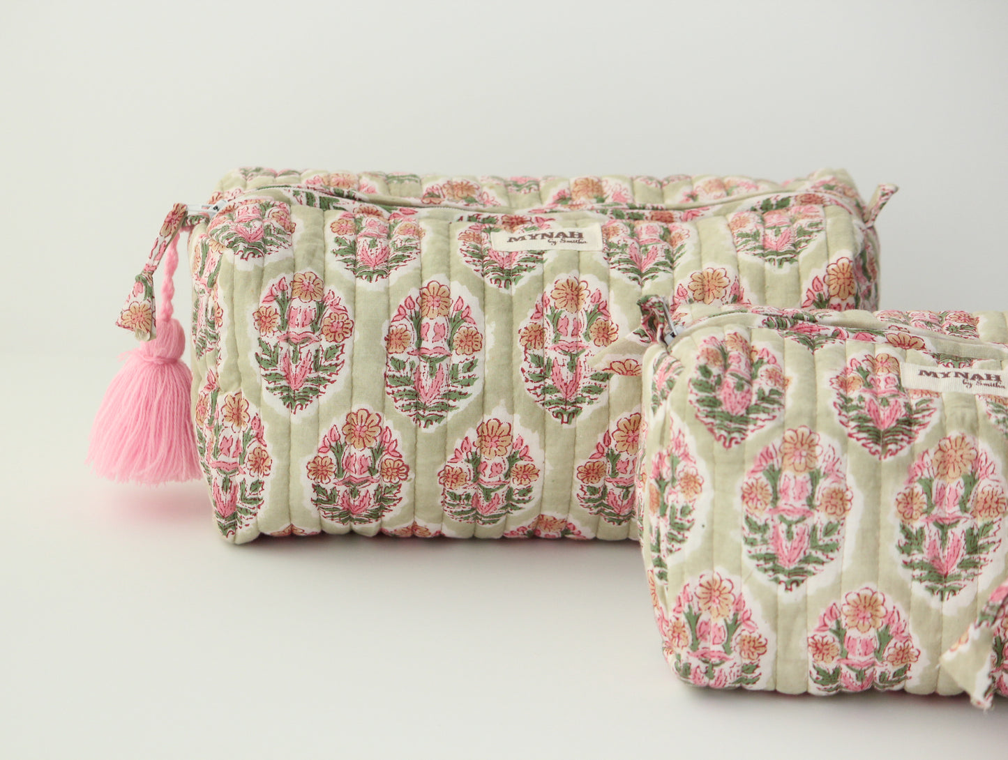'PISTACHIO BOUQUET' printed travel/makeup zipper pouch-LARGE only