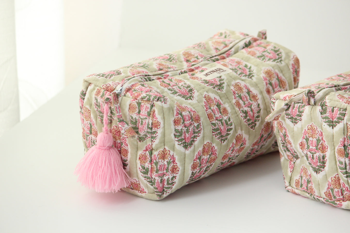 'PISTACHIO BOUQUET' printed travel/makeup zipper pouch-LARGE only
