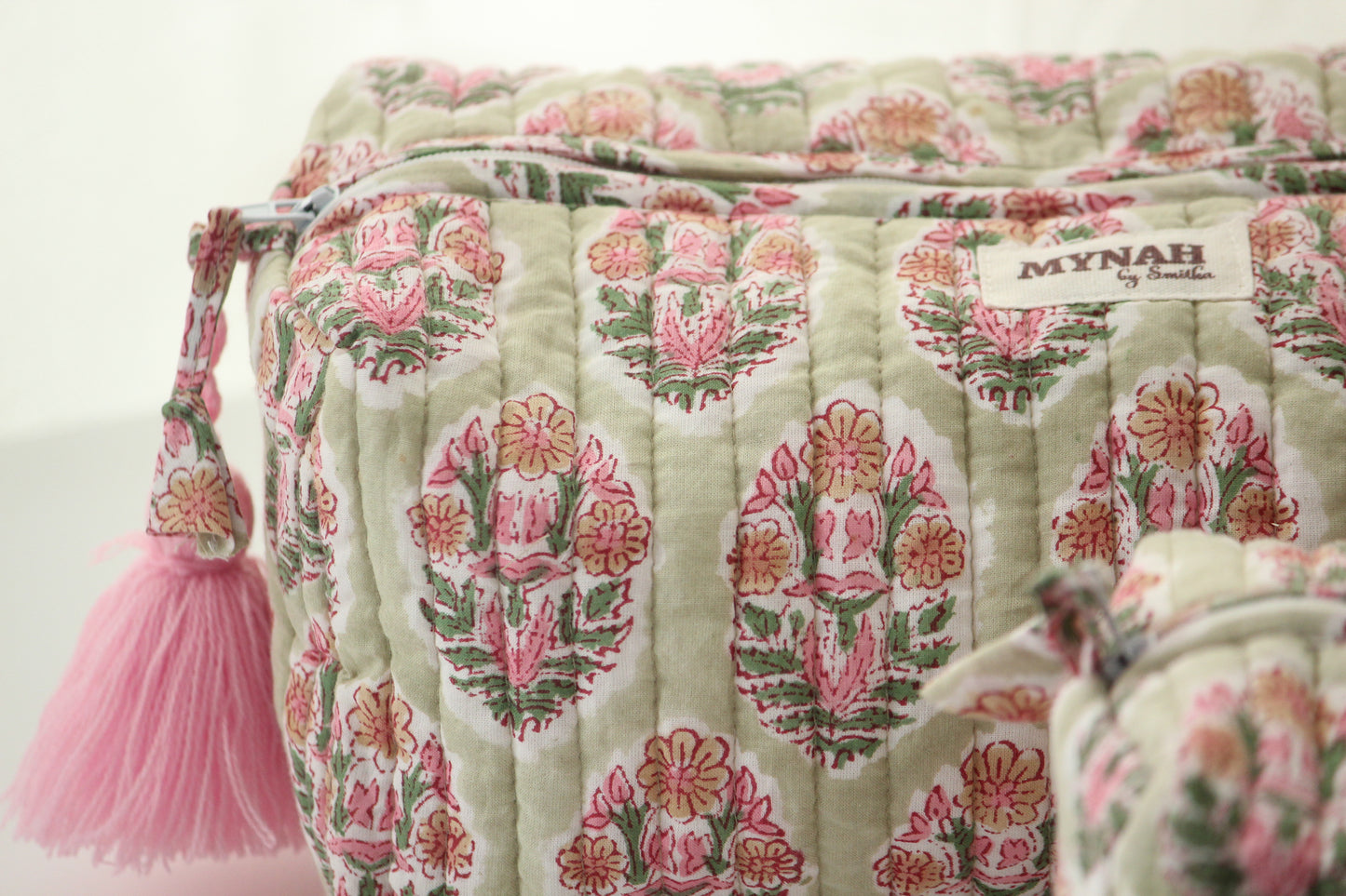 'PISTACHIO BOUQUET' printed travel/makeup zipper pouch-LARGE only