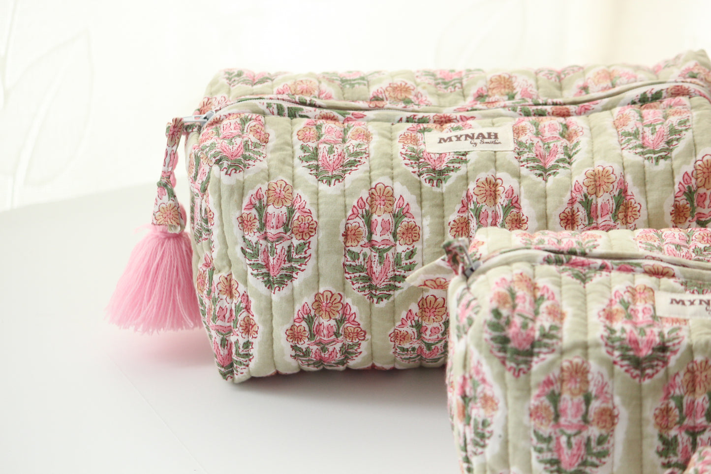 'PISTACHIO BOUQUET' printed travel/makeup zipper pouch-LARGE only