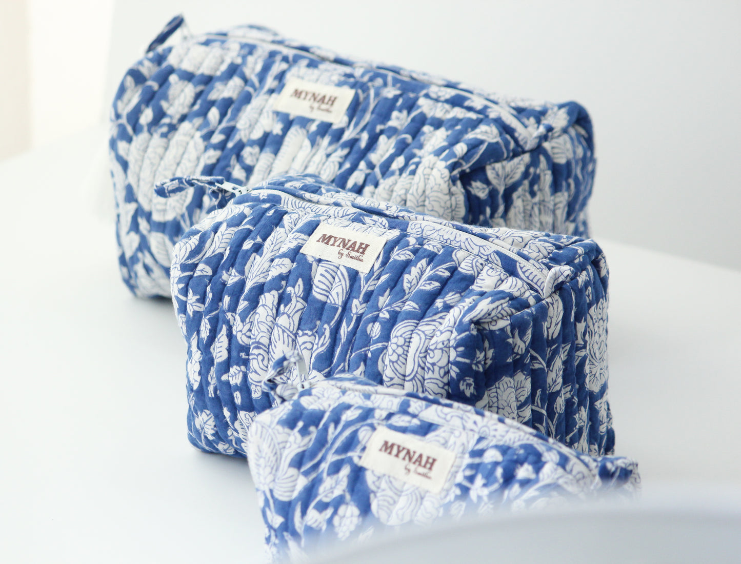 'PORCELAIN' printed travel/makeup zipper pouch-set of 3