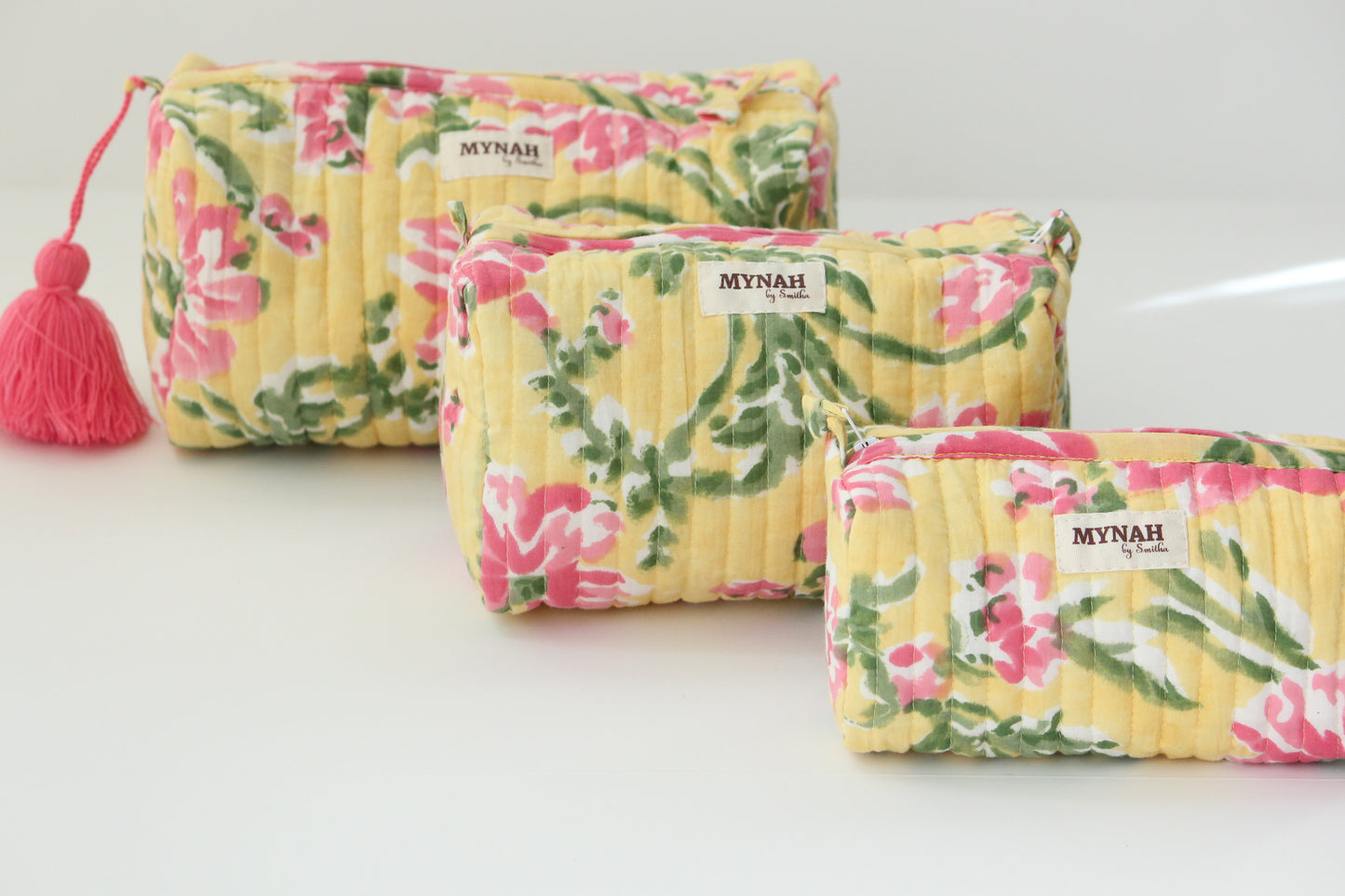 'SUMMER CAMELLIAS' printed travel/makeup zipper pouch-set of 3