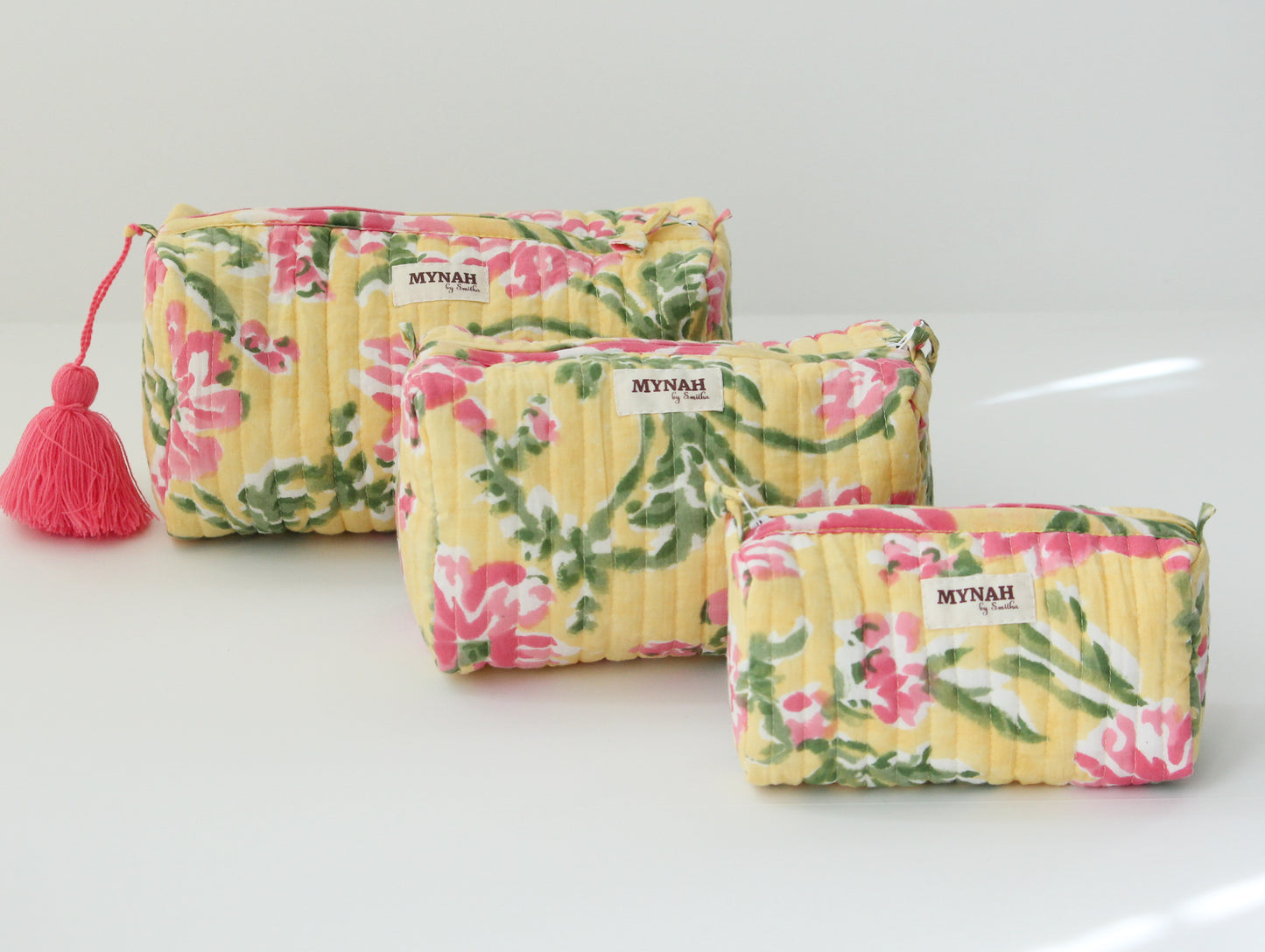 'SUMMER CAMELLIAS' printed travel/makeup zipper pouch-set of 3