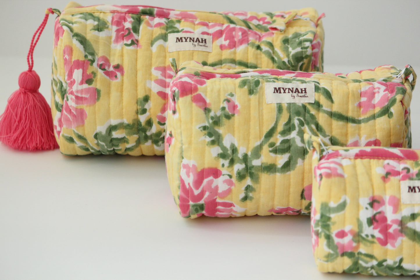 'SUMMER CAMELLIAS' printed travel/makeup zipper pouch-set of 3