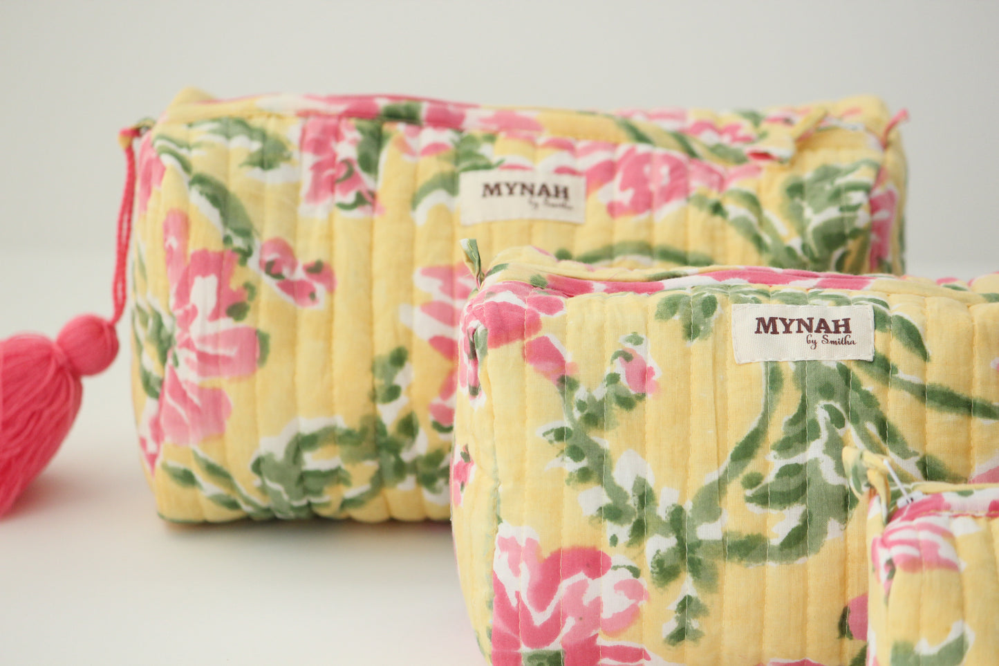 'SUMMER CAMELLIAS' printed travel/makeup zipper pouch-set of 3