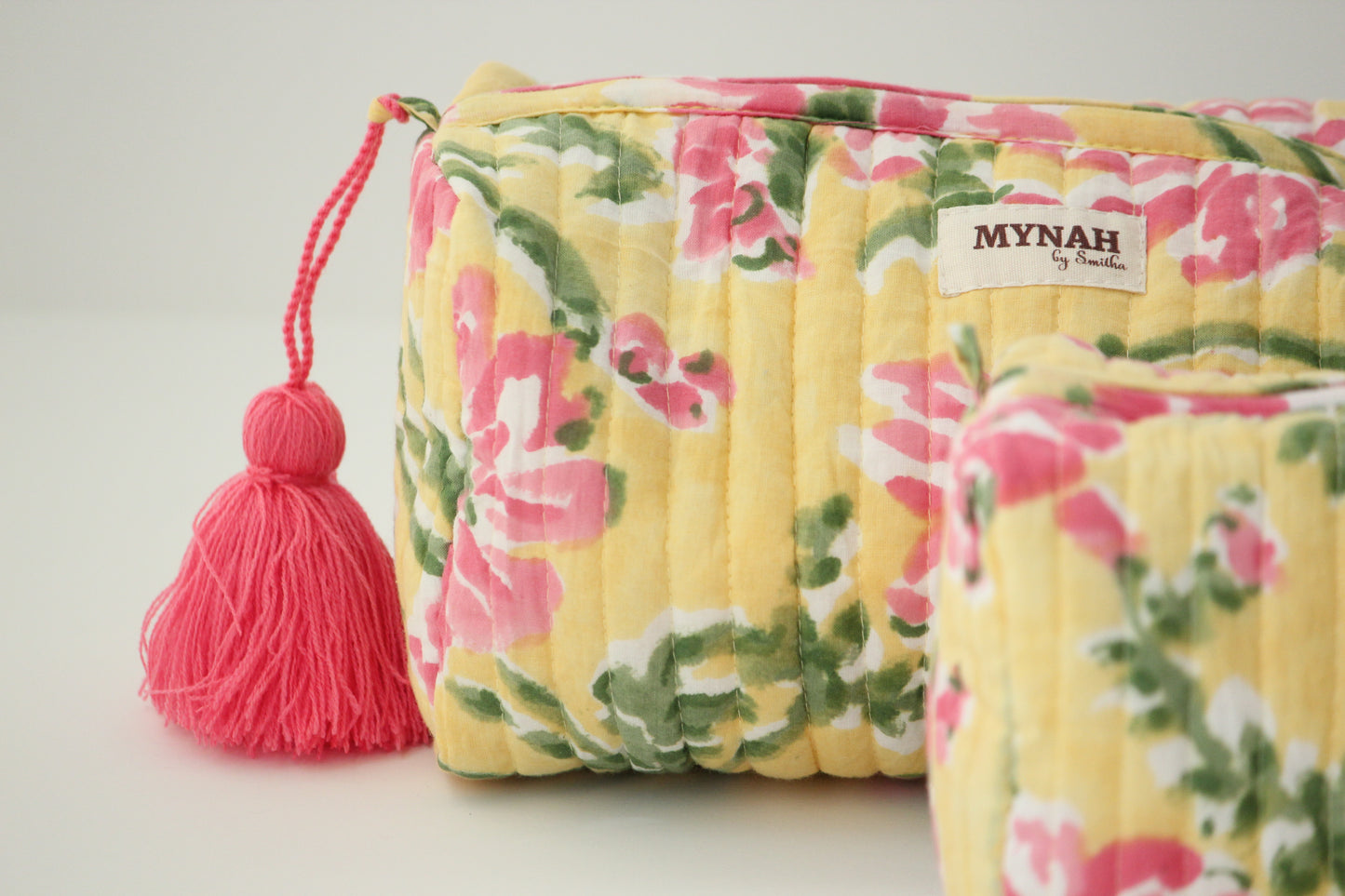 'SUMMER CAMELLIAS' printed travel/makeup zipper pouch-set of 3