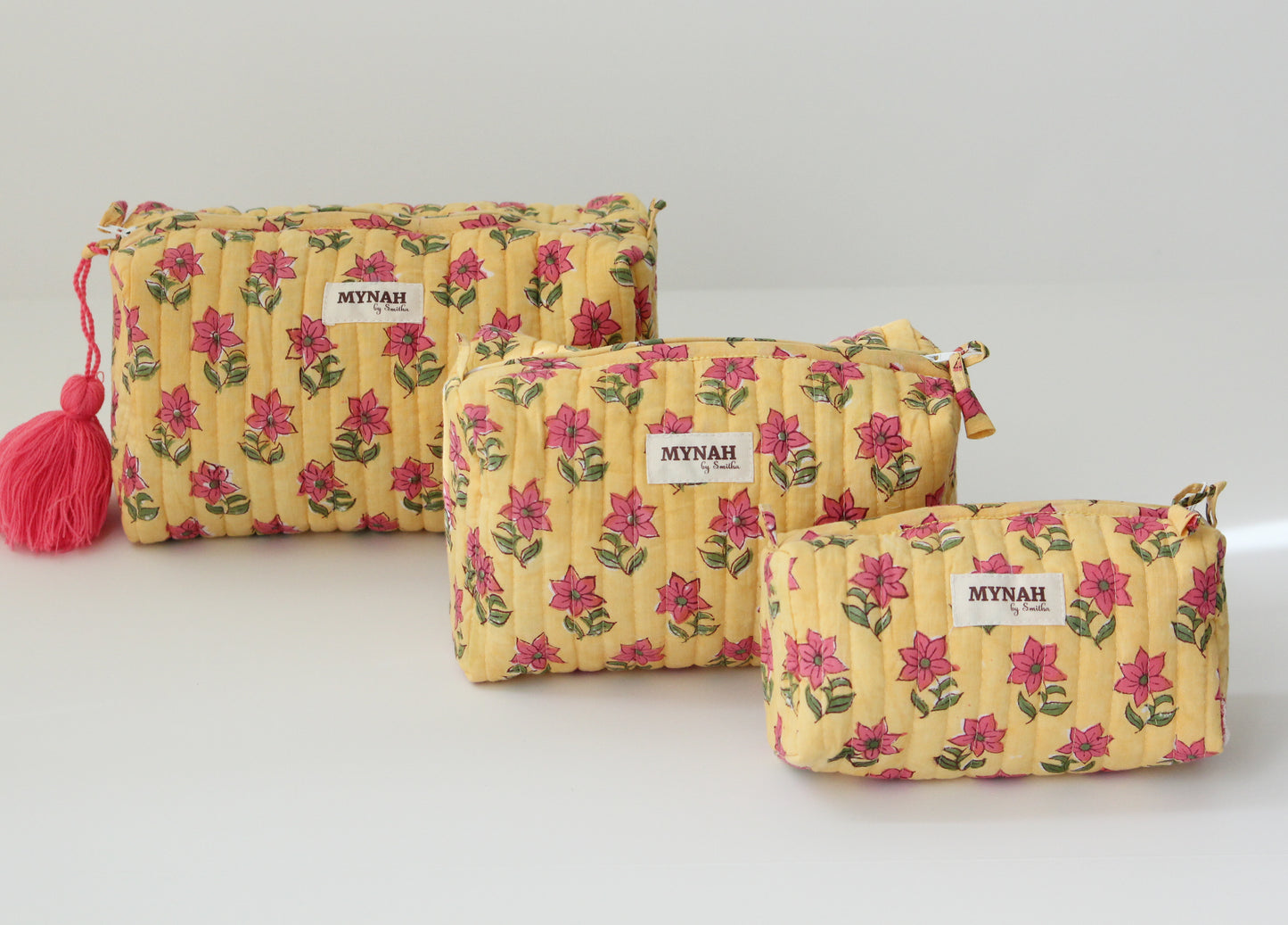 'SUMMER PETUNIAS' printed travel/makeup zipper pouch-set of 3