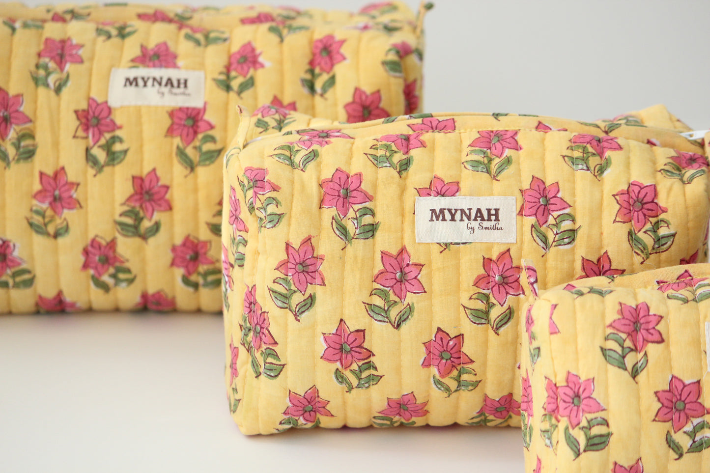 'SUMMER PETUNIAS' printed travel/makeup zipper pouch-set of 3