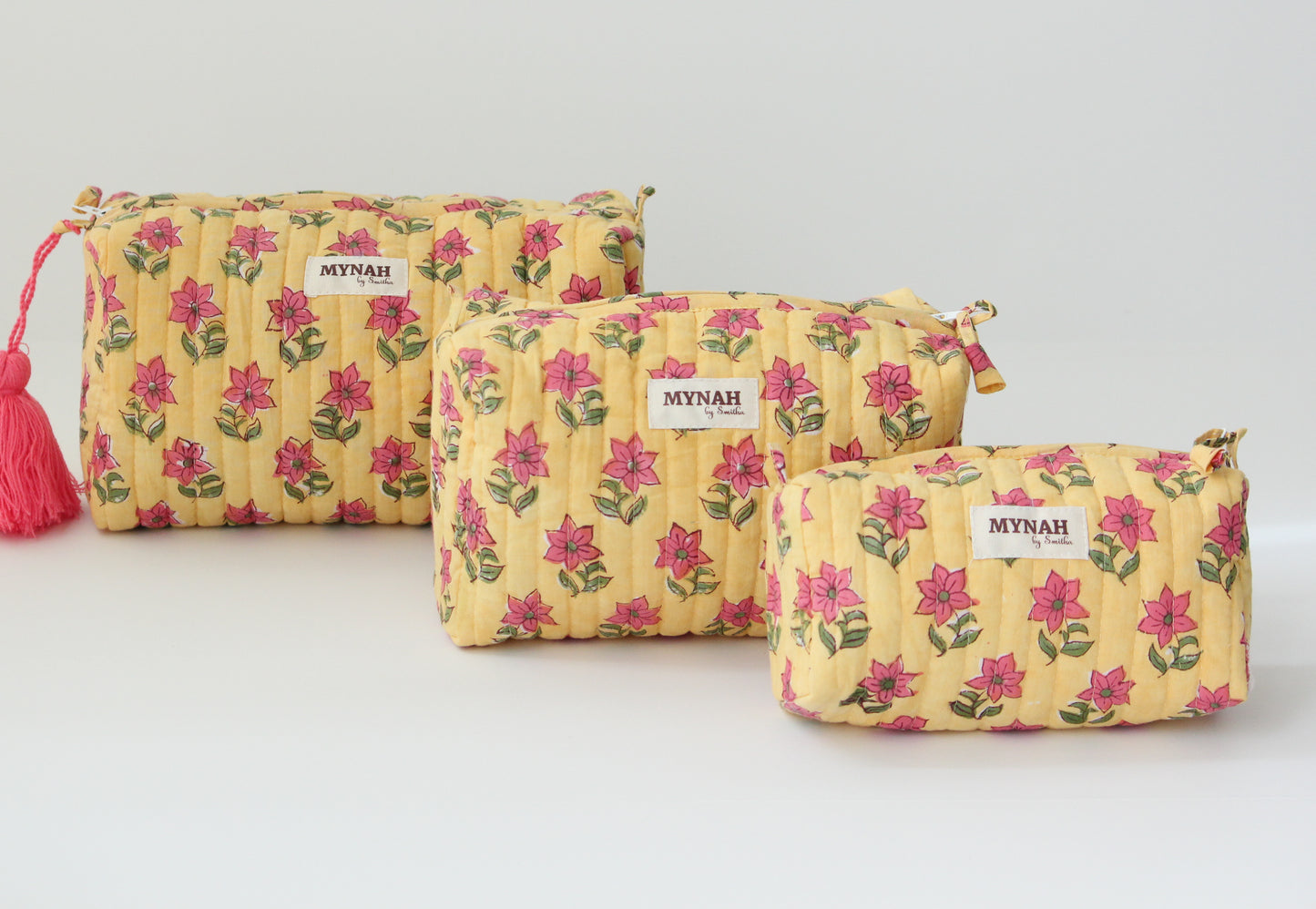 'SUMMER PETUNIAS' printed travel/makeup zipper pouch-set of 3