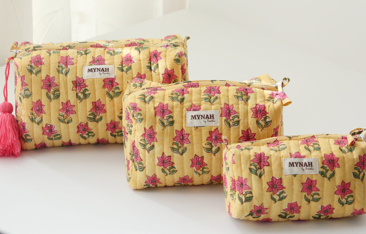 'SUMMER PETUNIAS' printed travel/makeup zipper pouch-set of 3
