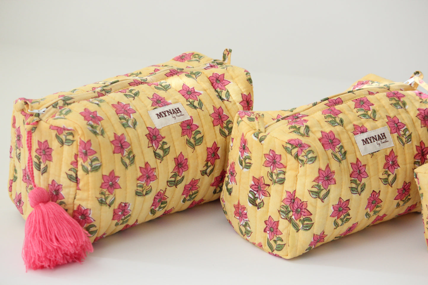 'SUMMER PETUNIAS' printed travel/makeup zipper pouch-set of 3