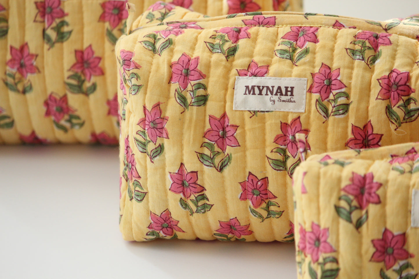 'SUMMER PETUNIAS' printed travel/makeup zipper pouch-set of 3