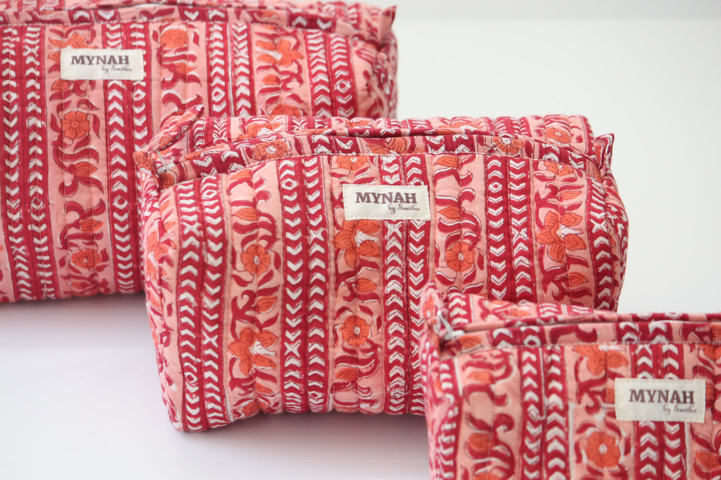 'TERRACOTTA STRIPE' printed travel/makeup zipper pouch-set of 3