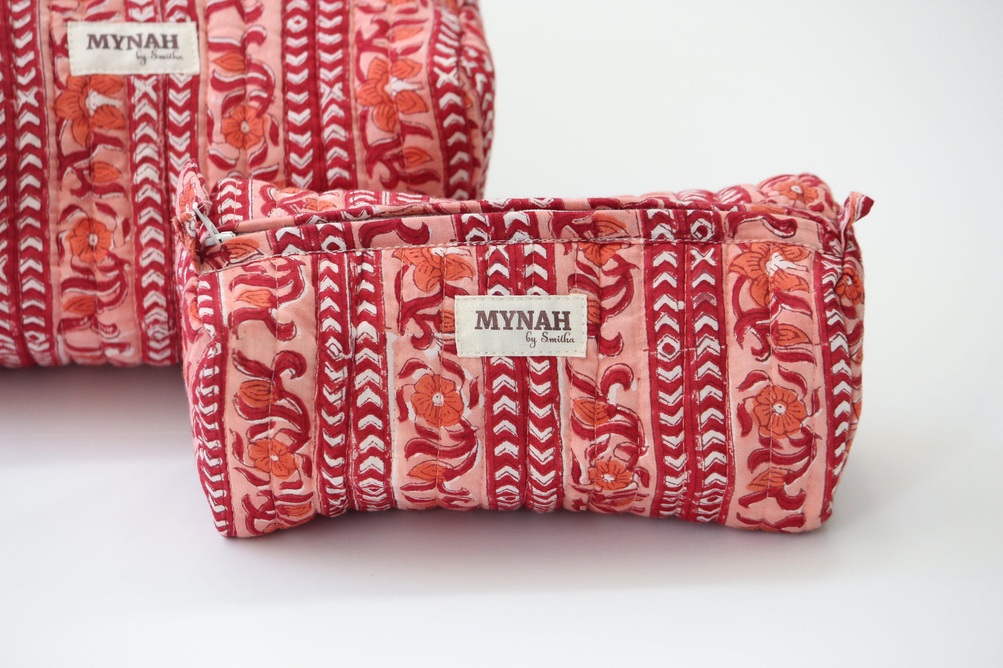 'TERRACOTTA STRIPE' printed travel/makeup zipper pouch-set of 3