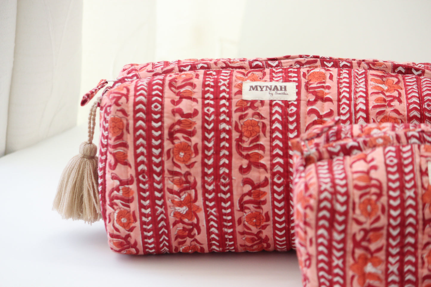 'TERRACOTTA STRIPE' printed travel/makeup zipper pouch-set of 3