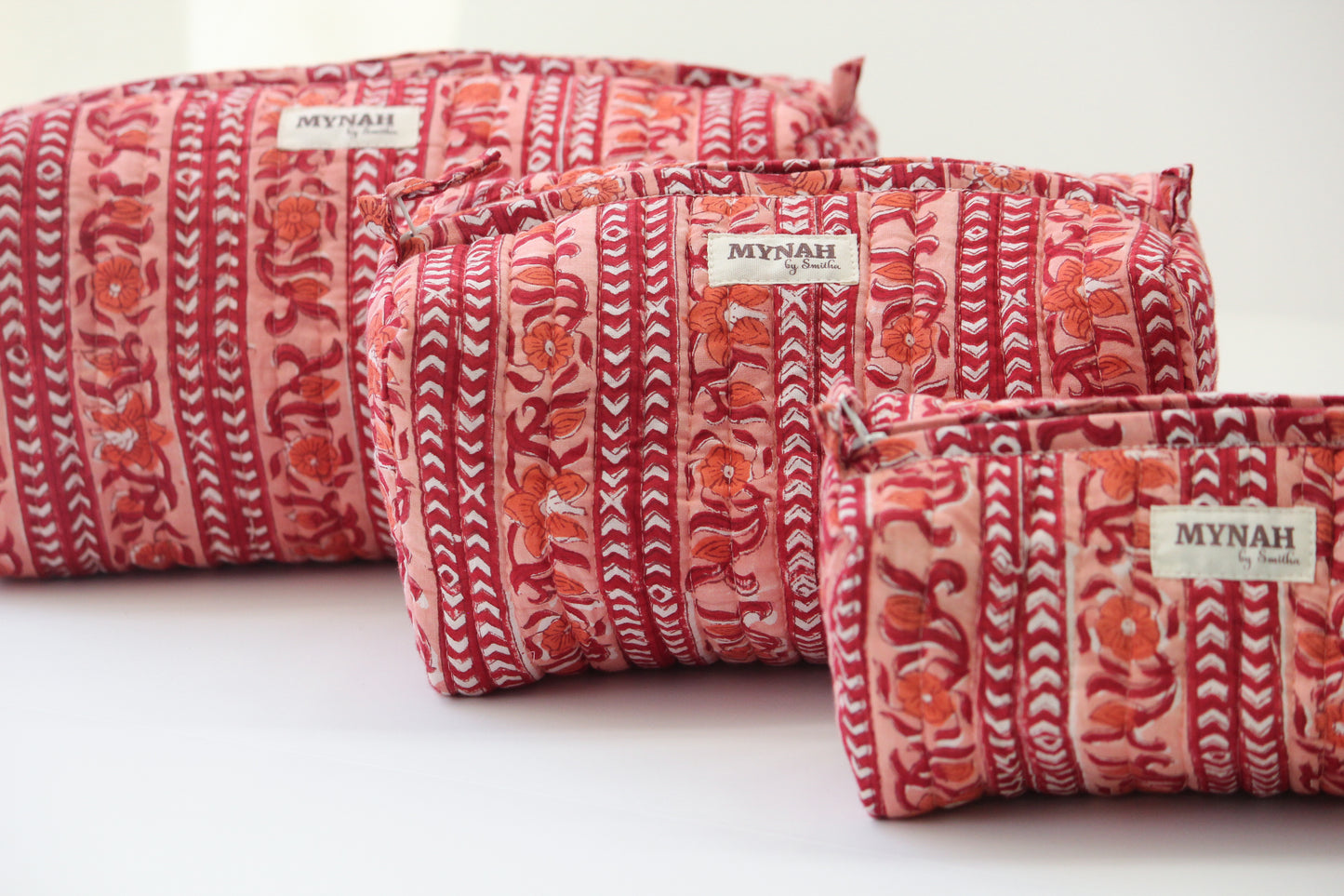 'TERRACOTTA STRIPE' printed travel/makeup zipper pouch-set of 3