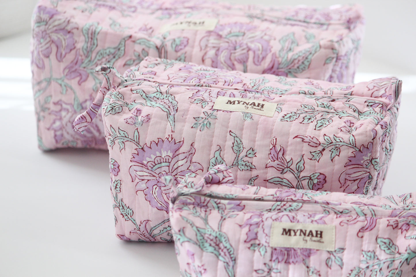 'LAVENDER FIELDS' printed travel/makeup zipper pouch-set of 3