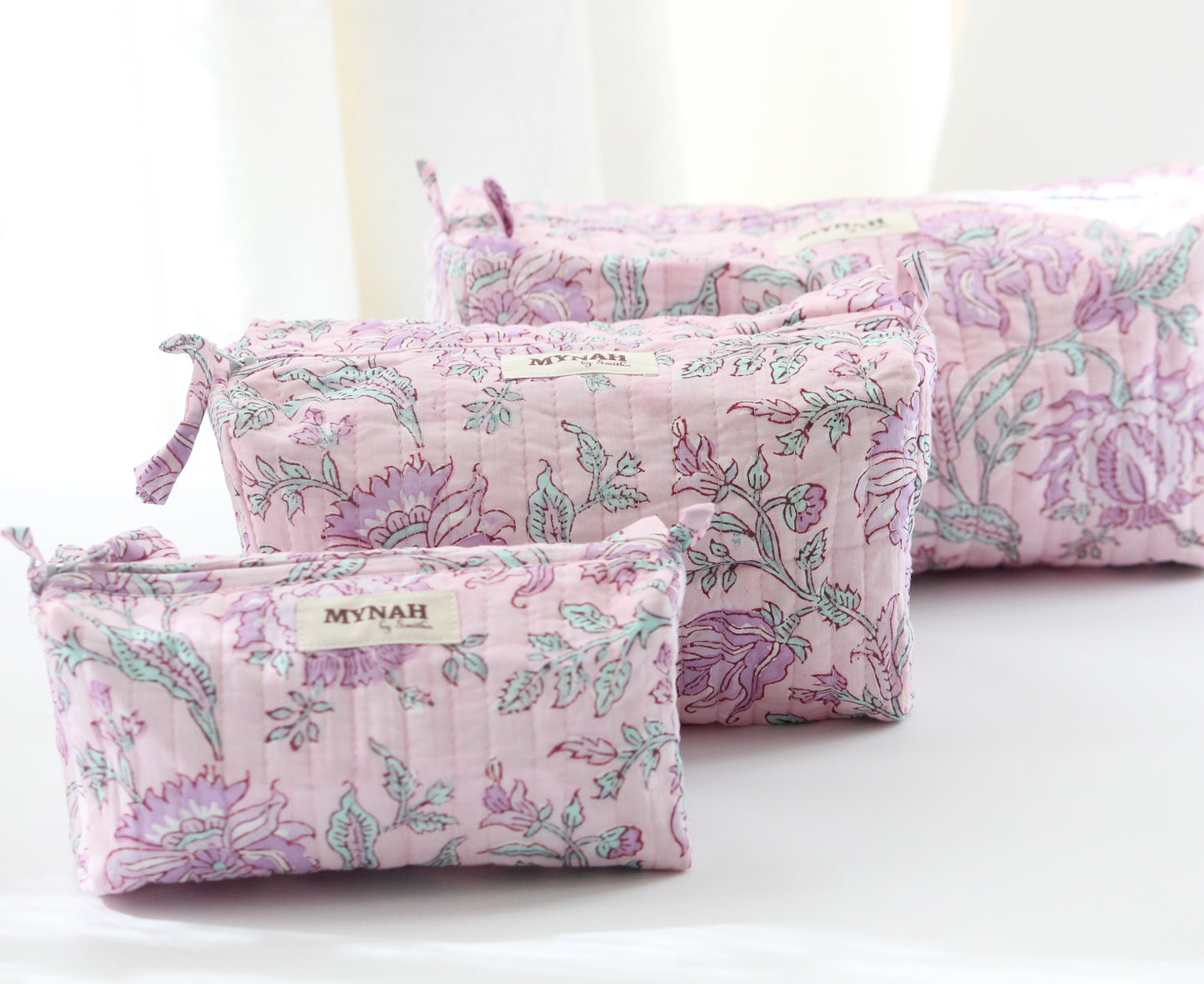 'LAVENDER FIELDS' printed travel/makeup zipper pouch-set of 3